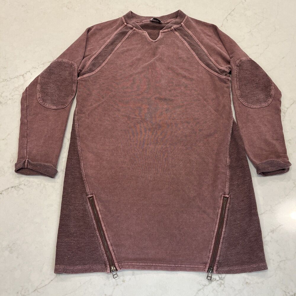 Wrap London Tunic Sweatshirt Size US 6 Mauve Hemp Blend Hem Zippers Elbow Patch